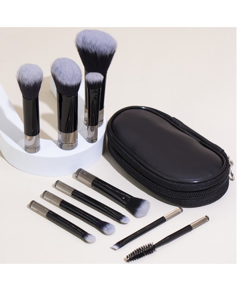 Portable Makeup Brush Set, 10pcs Easy-taken Mini Full Complete Function Cosmetic Brushes Kit with Brush Pouch