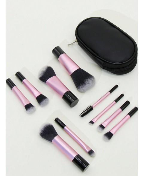 Portable Makeup Brush Set, 10pcs Easy-taken Mini Full Complete Function Cosmetic Brushes Kit with Brush Pouch