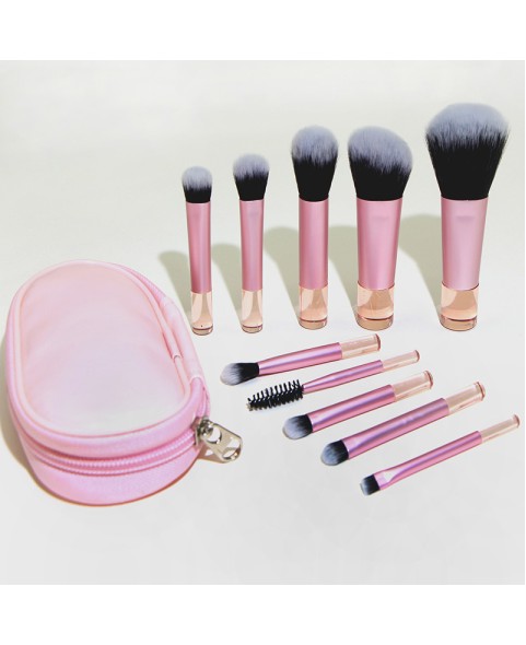 Portable Makeup Brush Set, 10pcs Easy-taken Mini Full Complete Function Cosmetic Brushes Kit with Brush Pouch