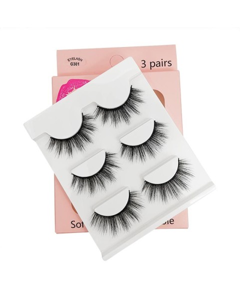 3D False Mink Wispy Lashes,  False Eyelashes, Natural Look Lash Strips, 3 pairs