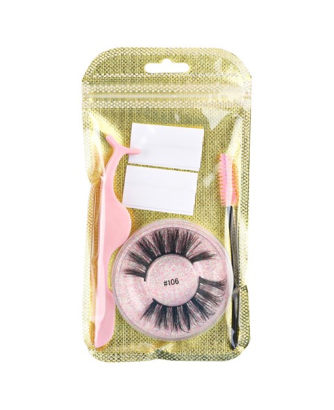 Natural Look, Long Lasting Fluffy Mink Strong-Hold False Eyelashes with Self Adhesive Eyelash Strips Glue Tape