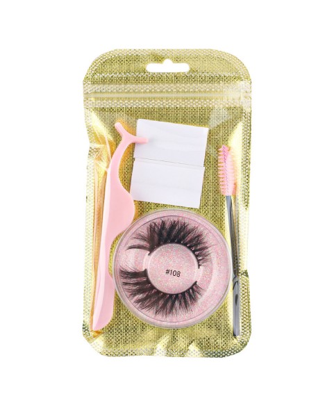 Natural Look, Long Lasting Fluffy Mink Strong-Hold False Eyelashes with Self Adhesive Eyelash Strips Glue Tape