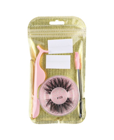 Natural Look, Long Lasting Fluffy Mink Strong-Hold False Eyelashes with Self Adhesive Eyelash Strips Glue Tape
