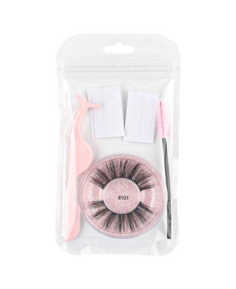 Natural Look, Long Lasting Fluffy Mink Strong-Hold False Eyelashes with Self Adhesive Eyelash Strips Glue Tape