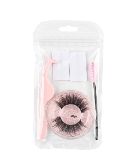 Natural Look, Long Lasting Fluffy Mink Strong-Hold False Eyelashes with Self Adhesive Eyelash Strips Glue Tape