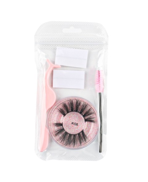 Natural Look, Long Lasting Fluffy Mink Strong-Hold False Eyelashes with Self Adhesive Eyelash Strips Glue Tape