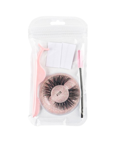 Natural Look, Long Lasting Fluffy Mink Strong-Hold False Eyelashes with Self Adhesive Eyelash Strips Glue Tape