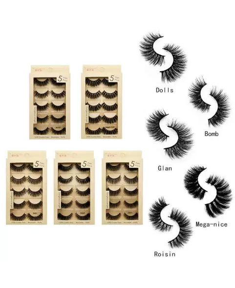 Soft Long Natural 3D Mink Eyelashes 5 Pairs Pack