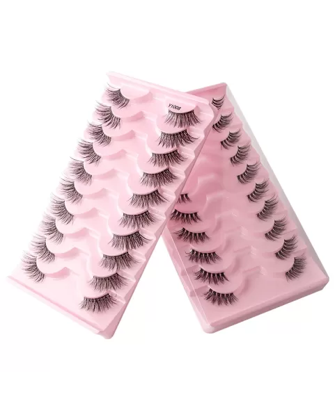 Half Eyelashes Natural Look False Eyelashes, Half Lashes Cat Eye Wispy Eyelashes with Thin Band 3D Volume False Lashes Soft Strip Lashes Pack Natural Eyelashes Fake Lashes 10 Pair