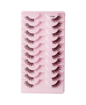 Half Eyelashes Natural Look False Eyelashes, Half Lashes Cat Eye Wispy Eyelashes with Thin Band 3D Volume False Lashes Soft Strip Lashes Pack Natural Eyelashes Fake Lashes 10 Pair