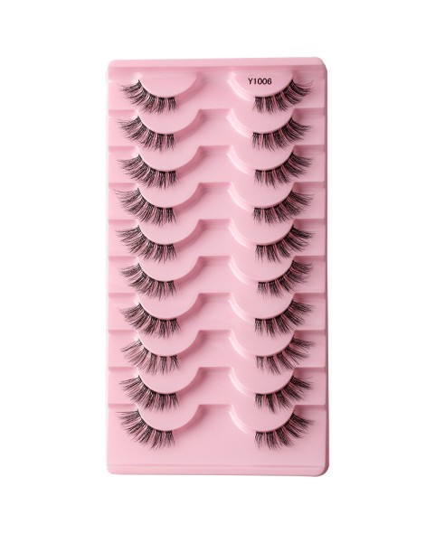 Half Eyelashes Natural Look False Eyelashes, Half Lashes Cat Eye Wispy Eyelashes with Thin Band 3D Volume False Lashes Soft Strip Lashes Pack Natural Eyelashes Fake Lashes 10 Pair