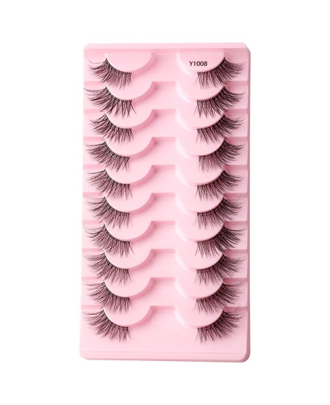 Half Eyelashes Natural Look False Eyelashes, Half Lashes Cat Eye Wispy Eyelashes with Thin Band 3D Volume False Lashes Soft Strip Lashes Pack Natural Eyelashes Fake Lashes 10 Pair