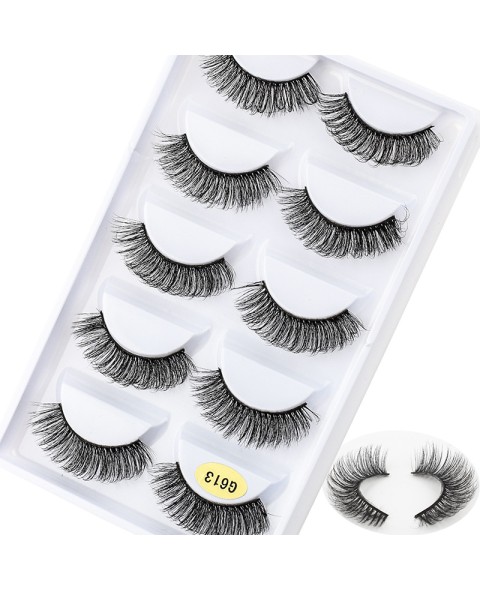 5 Pairs 3D False Eyelashes, 3D Faux Mink Fake Eyelashes Handmade Dramatic Thick Crossed Cluster False Eyelashes Black Nature Fluffy Long Soft Reusable Eyelashes