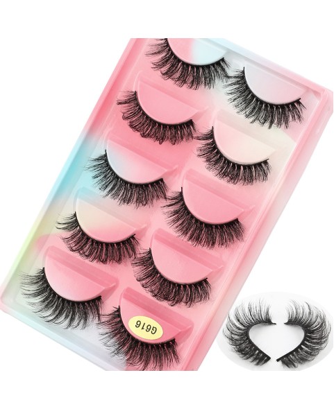 5 Pairs 3D False Eyelashes, 3D Faux Mink Fake Eyelashes Handmade Dramatic Thick Crossed Cluster False Eyelashes Black Nature Fluffy Long Soft Reusable Eyelashes