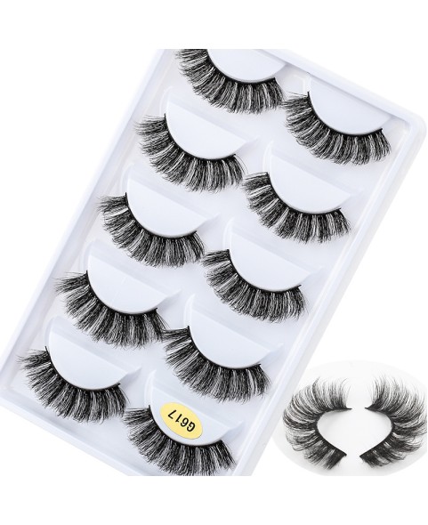 5 Pairs 3D False Eyelashes, 3D Faux Mink Fake Eyelashes Handmade Dramatic Thick Crossed Cluster False Eyelashes Black Nature Fluffy Long Soft Reusable Eyelashes