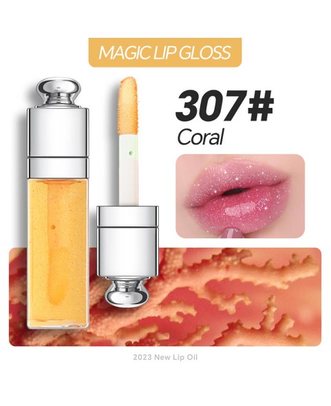 Plumping Lip Oil,Hydrating Gloss Tinted Lip Balm Transparent Lip Care,Big Brush Head Glitter Shine,Long Lasting Nourishing Non-sticky Fresh Textureand