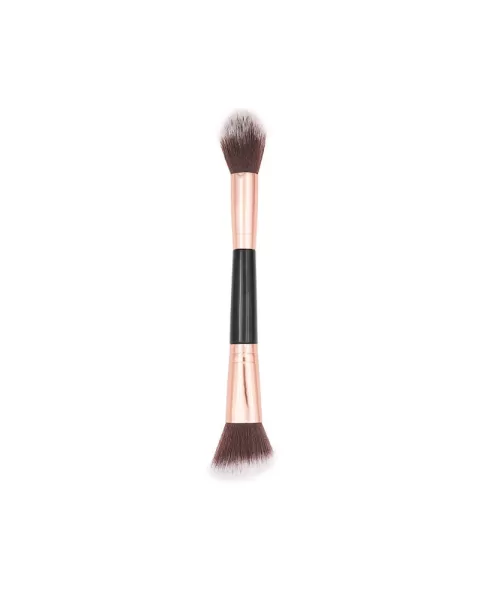 Foundation Brush Highlighter Contour Bronzer Double Ended Makeup Brush for Blending Liquid Powder Concealer Cream Blush 